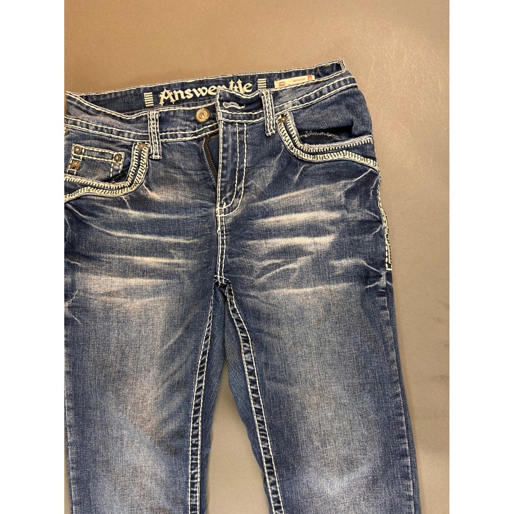 Answer Me Premium Denim Womens Bootcut Jeans Blue Thick Stitch Embroidered 33x32 - Picture 12 of 12